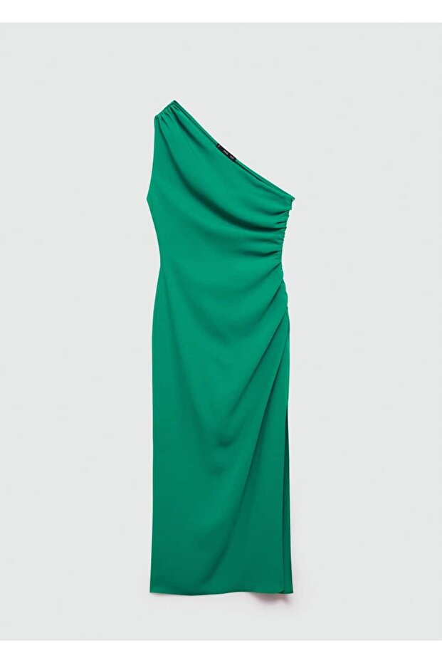 Drape detaylı asimetrik elbise - 3