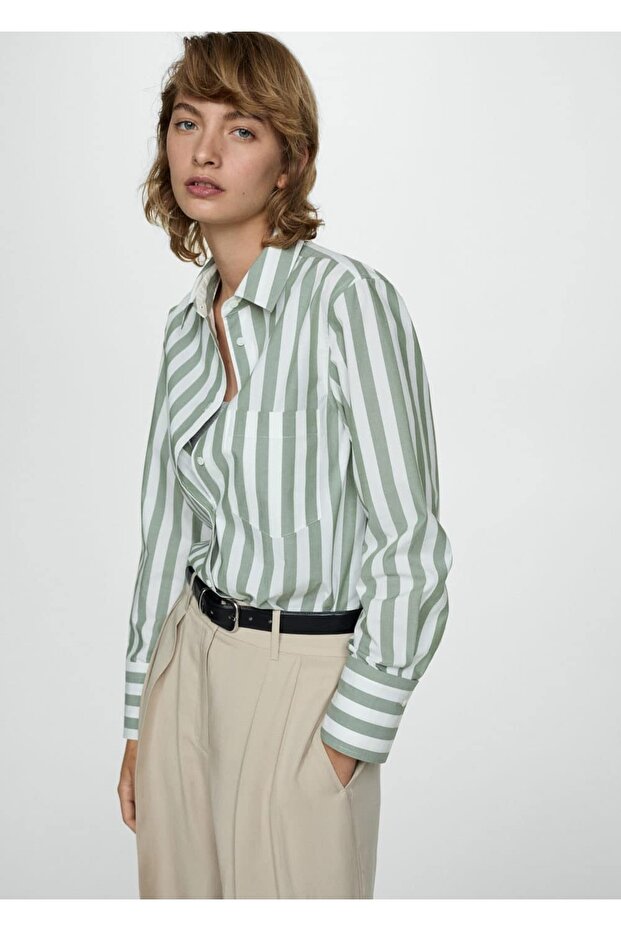 Çizgili Pamuklu Gömlek - 1