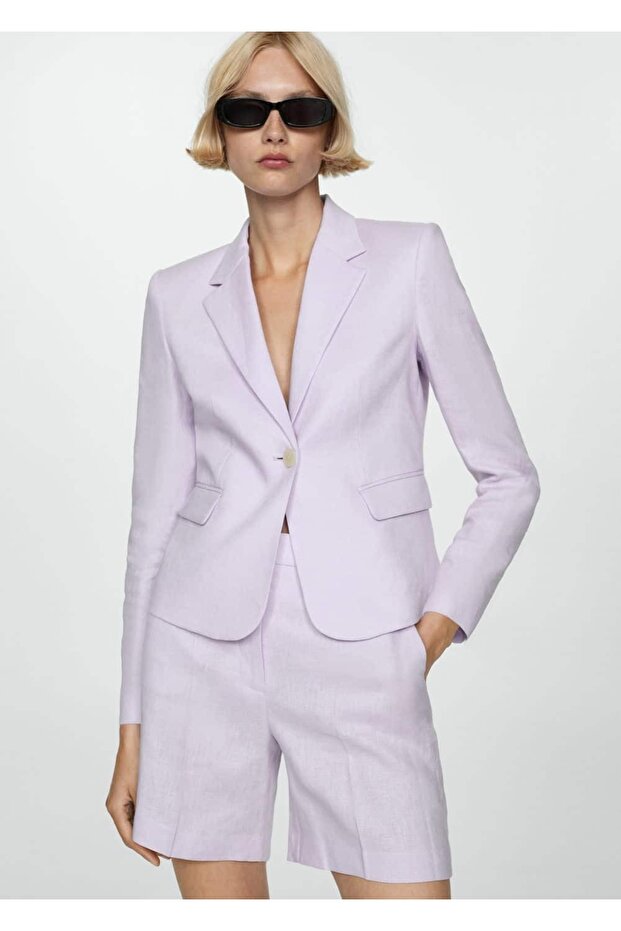 Keten crop blazer ceket - 1