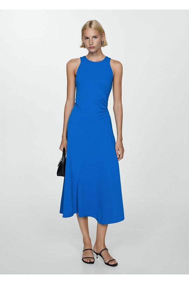 Drape detaylı midi elbise - 2