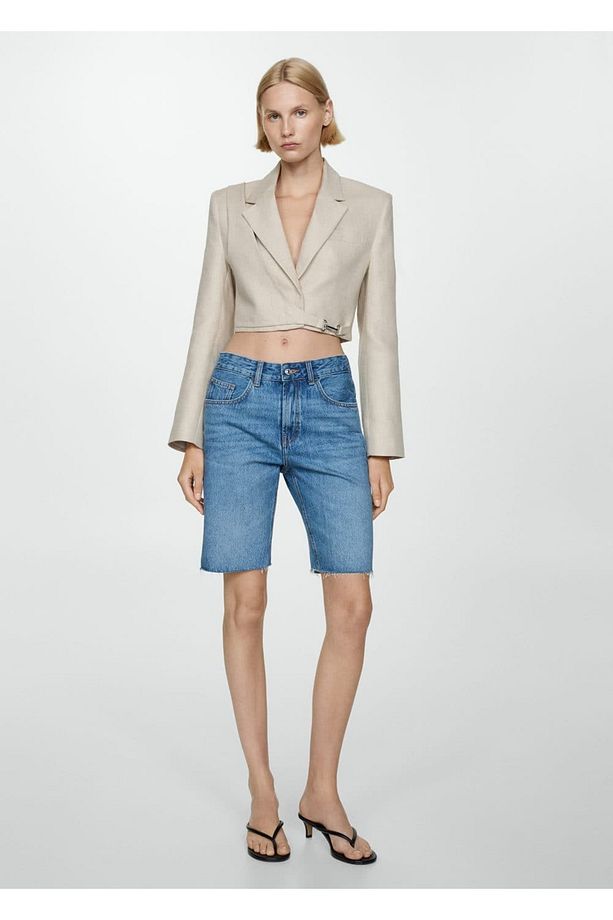 Düz denim Bermuda şort - 2