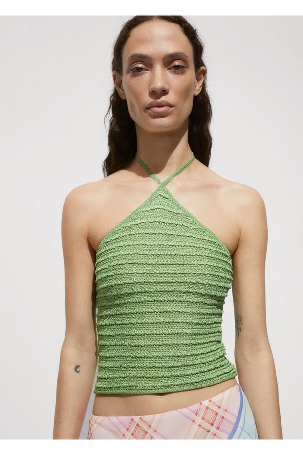 Halter yaka lureks triko bluz - 1