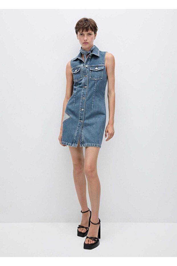 Yıldız denim elbise - 2