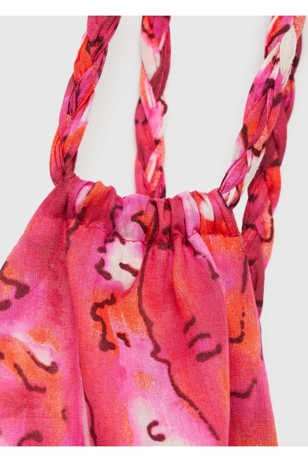 Çift askılı desenli elbise - 6