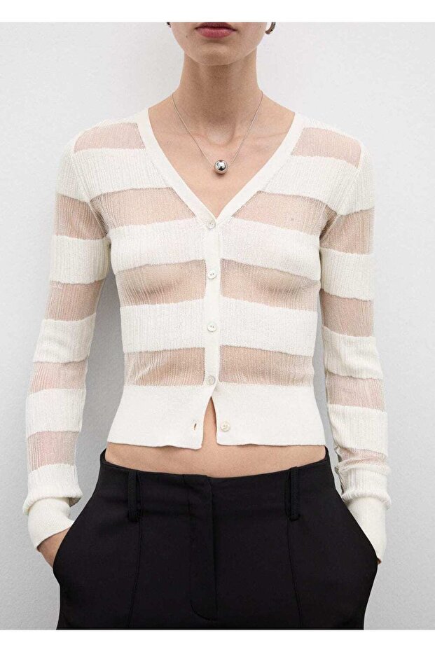 Halbtransparente Strickjacke mit Struktur - 1