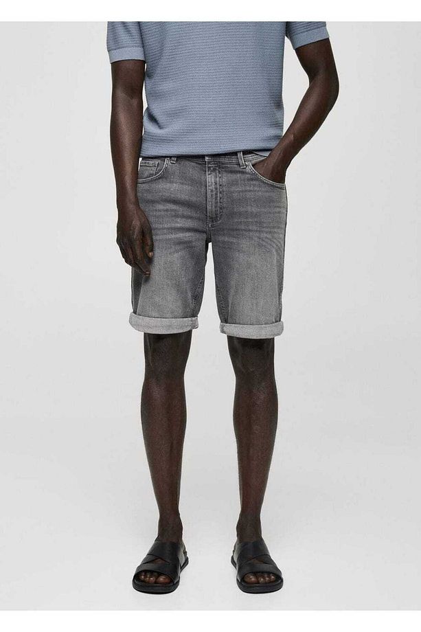 Slim fit kot bermuda şort - 1