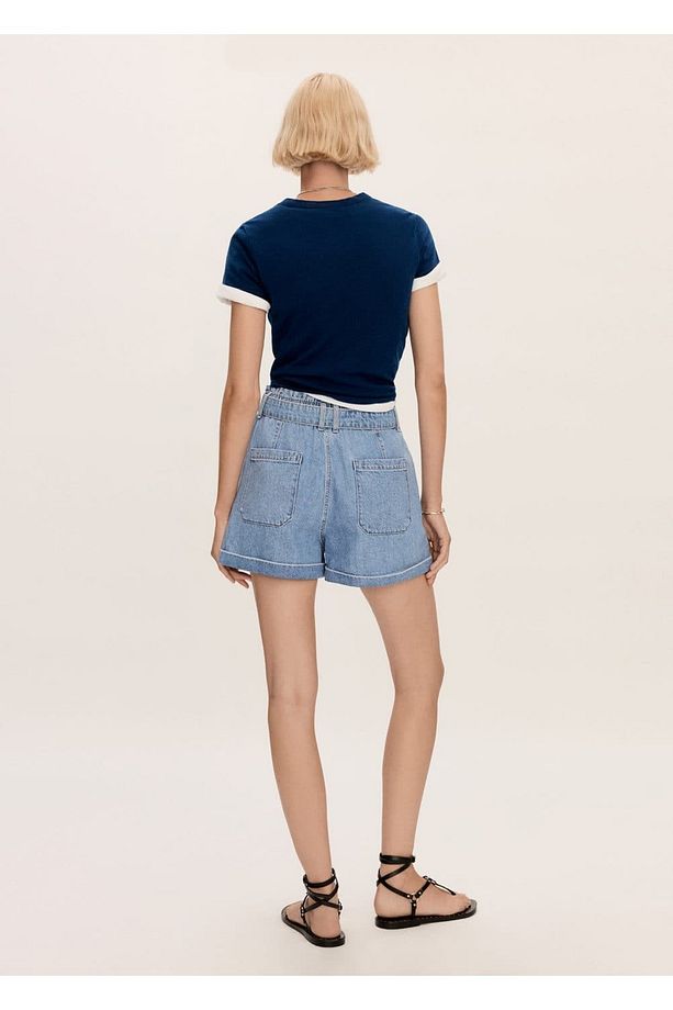 Kemerli denim şort - 4