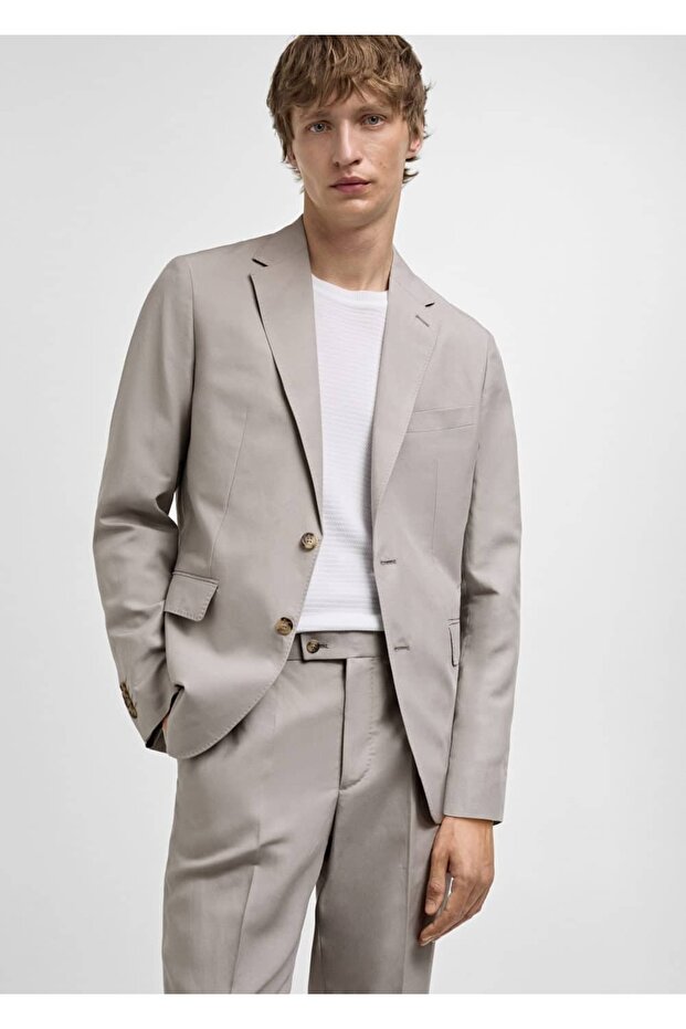 Slim fit keten karışımlı blazer ceket - 1