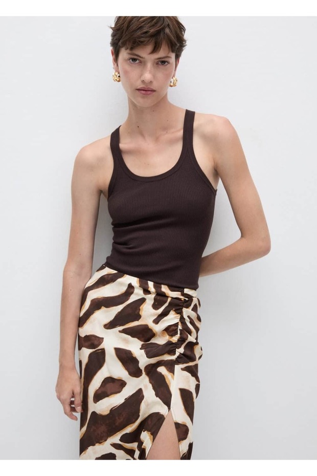 Hayvan desenli drape etek - 7