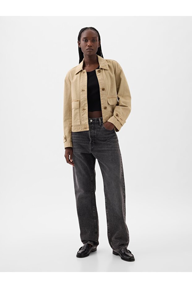 Kadın Bej Relaxed Utility Ceket - 4