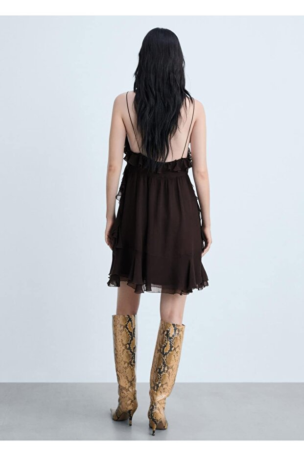 Volanlı askılı şifon elbise - 4