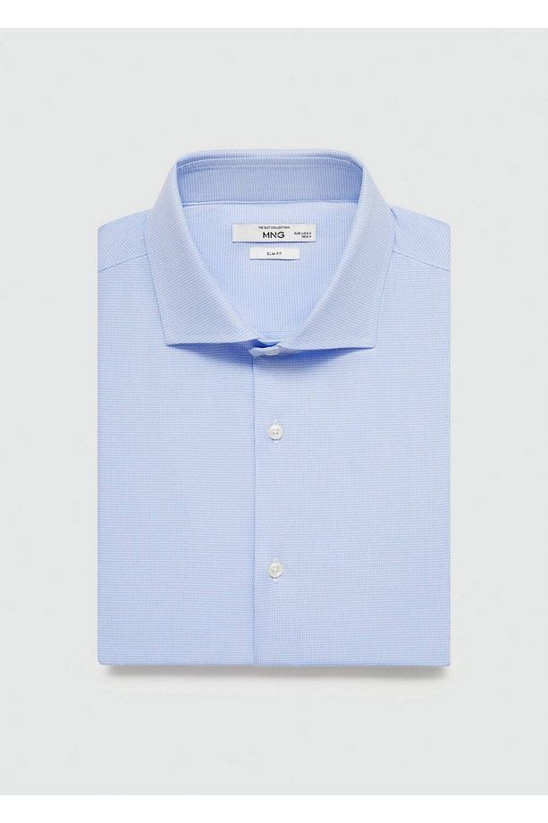 Slim fit mikro desenli twill gömlek - 5