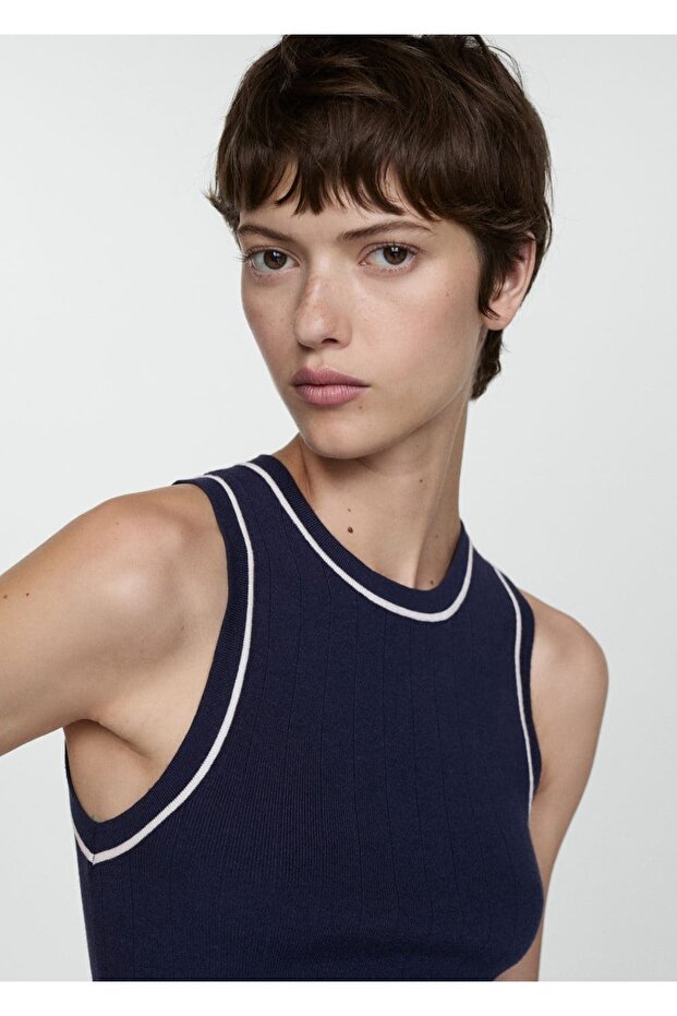 Kontrast yüzeyli triko bluz - 6