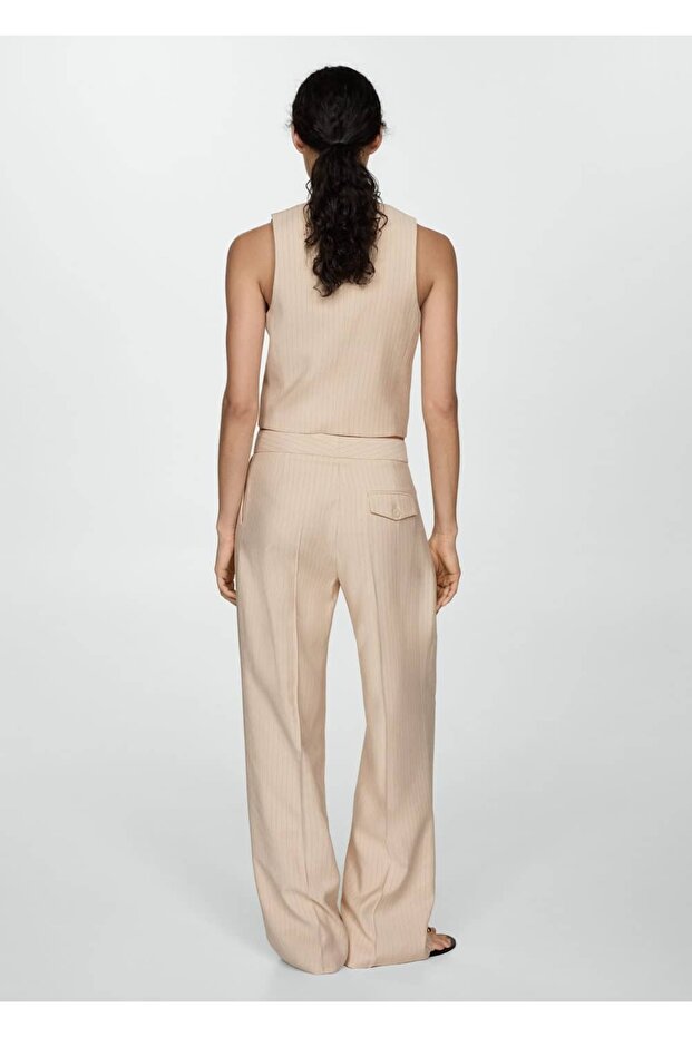 Çizgili kumaş pantolon - 4