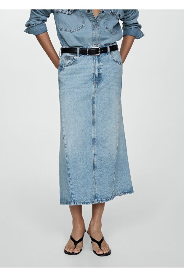 Yırtmaçlı denim etek - 1