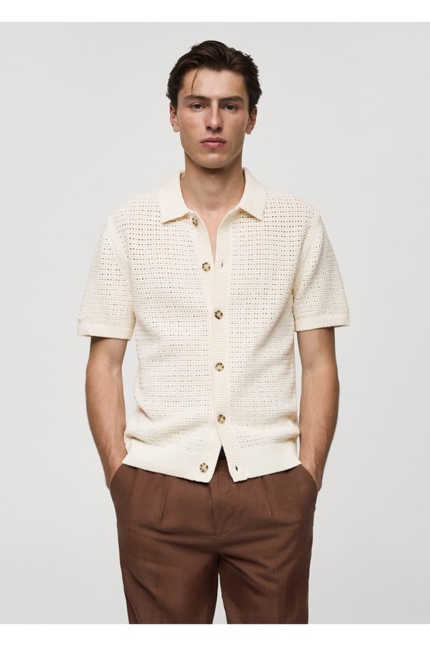 Düğmeli triko polo gömlek - 1