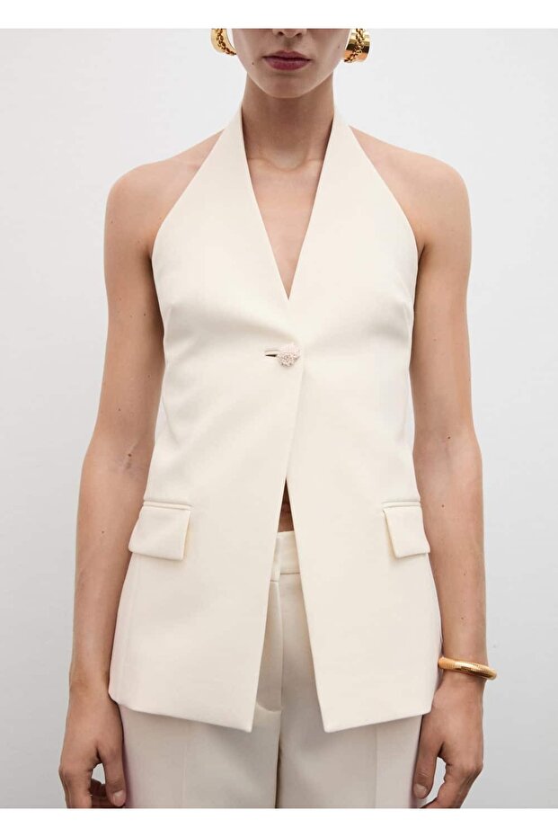 Mücevher Düğmeli Halter Yaka Yelek - 1