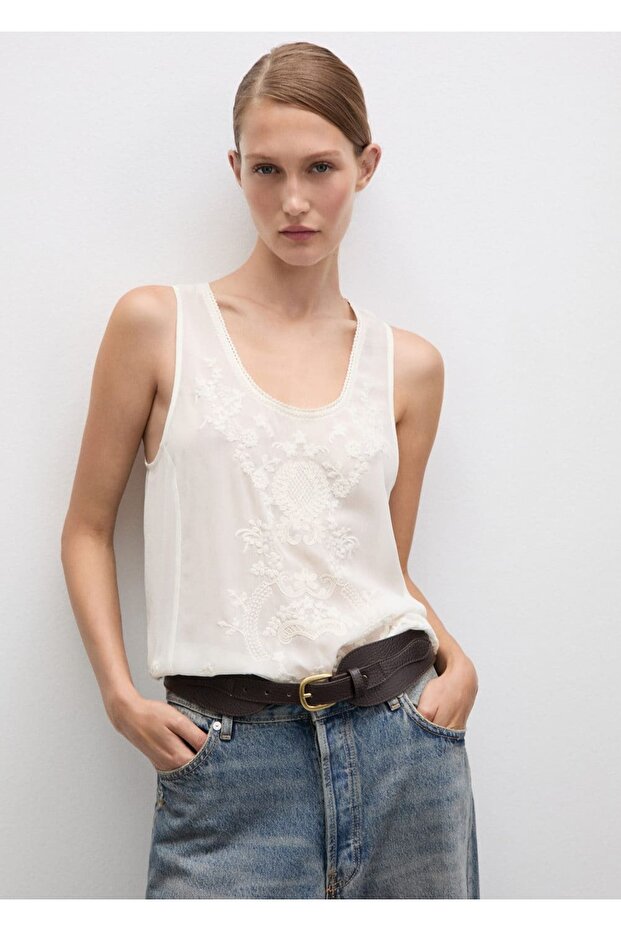 İşlemeli askılı bluz - 1