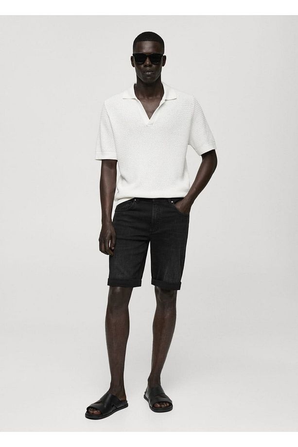 Slim fit kot bermuda şort - 2