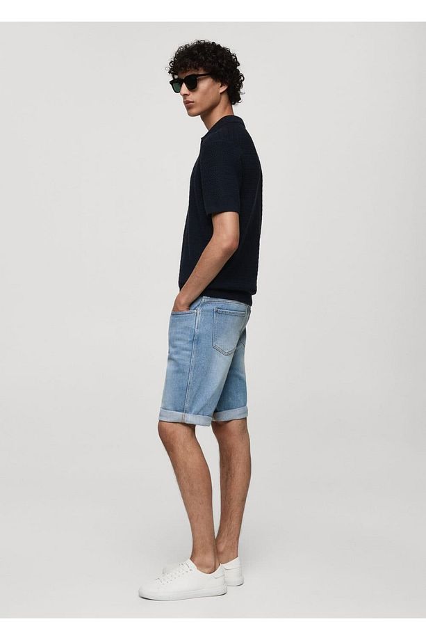 Slim fit kot bermuda şort - 5