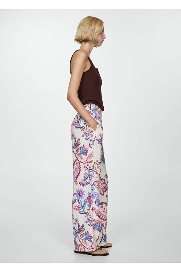 Floral Patterned Straight Cut Pants - 5