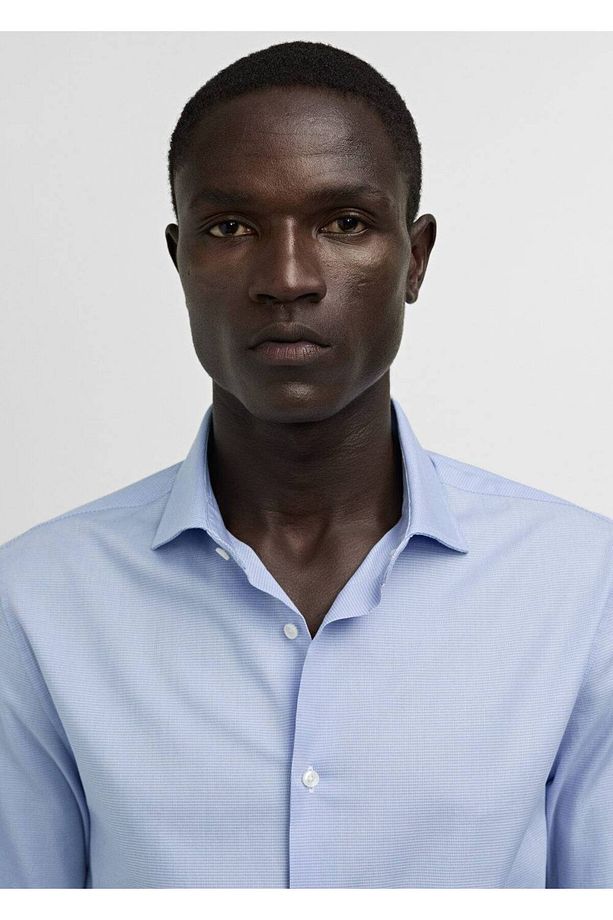 Slim fit mikro desenli twill gömlek - 8