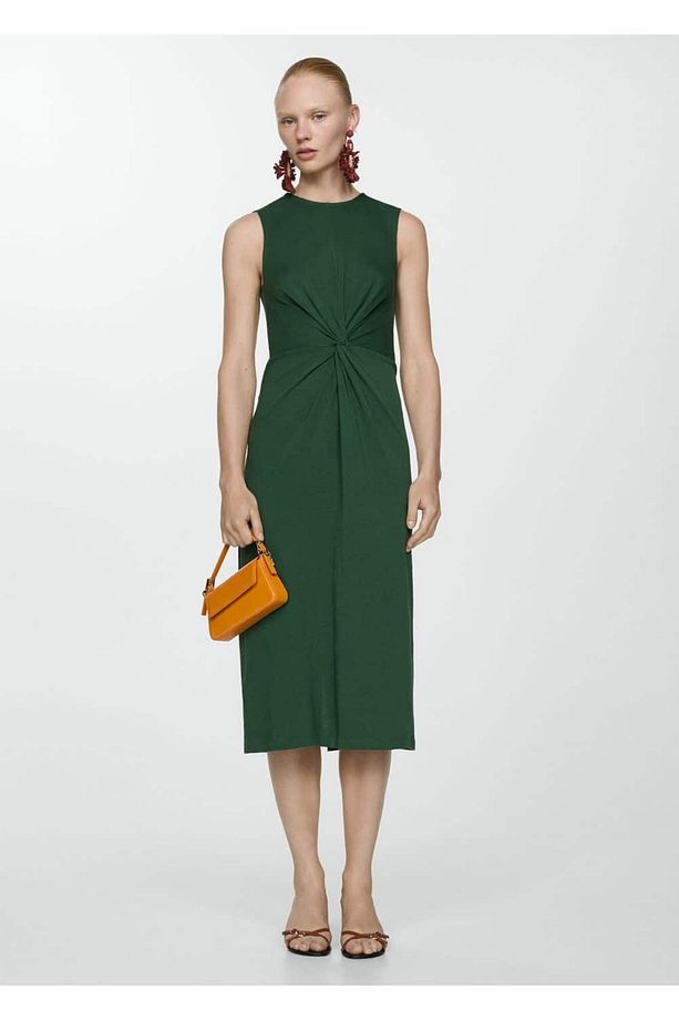 Drape detaylı midi elbise - 2
