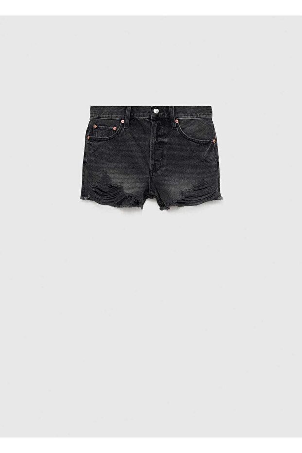 Yırtık denim şort - 3