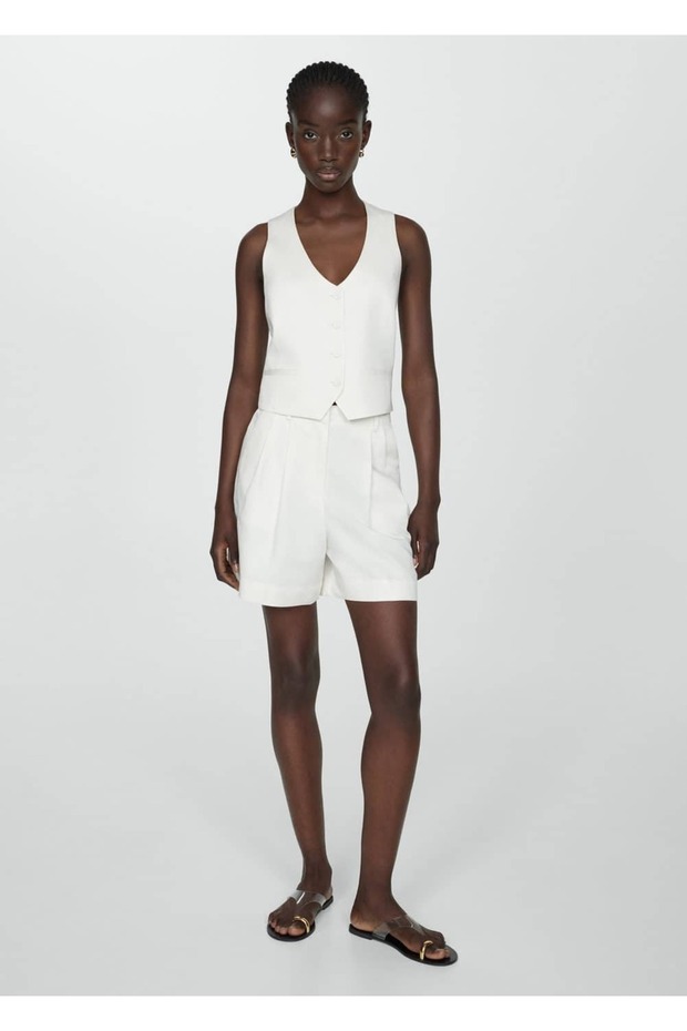 Düğmeli Keten Yelek - 2