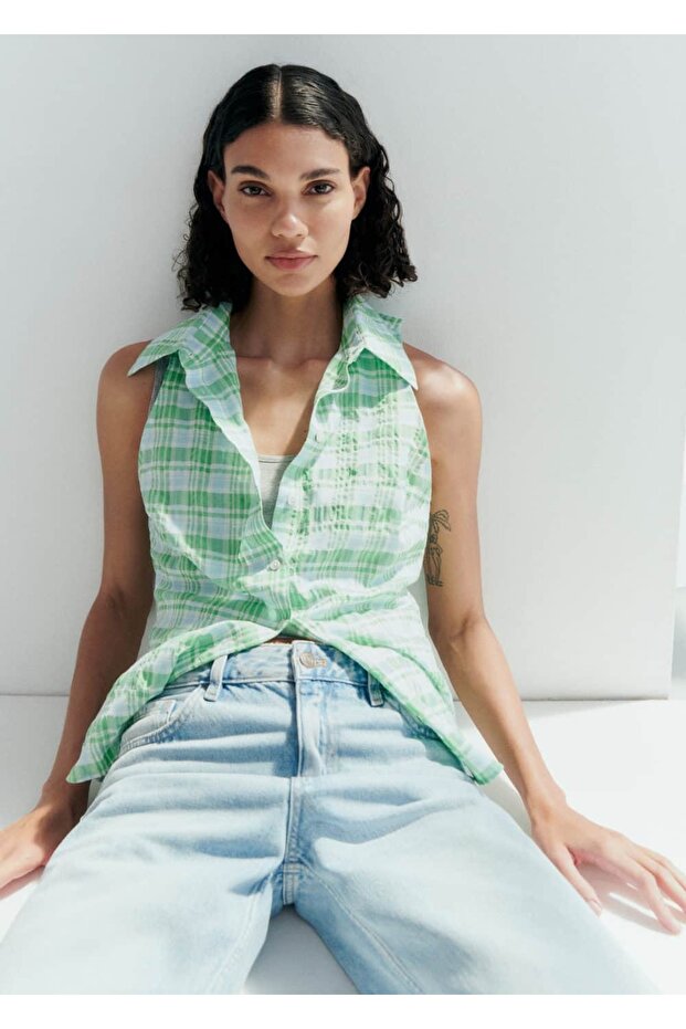 Kolsuz kareli gömlek - 6