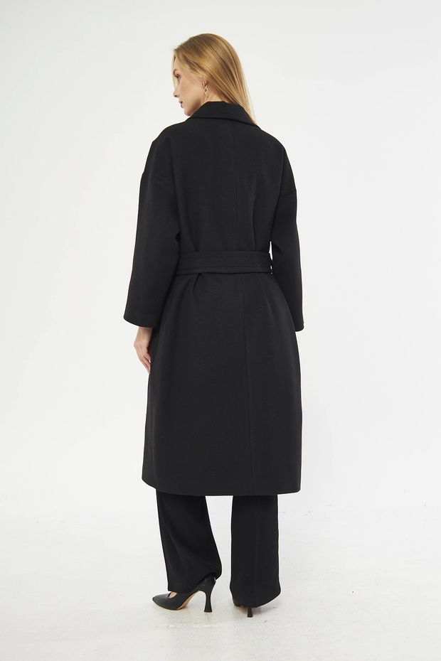 Erkek Yaka Oversize Siyah Kadın Kaban - 3