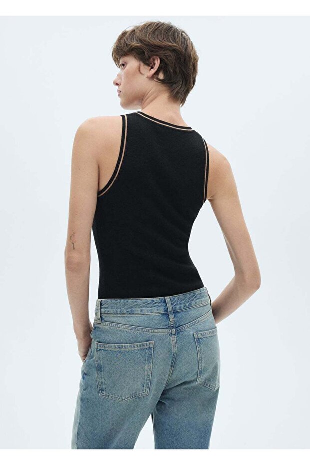 Kontrast Detaylı Triko Bluz - 5