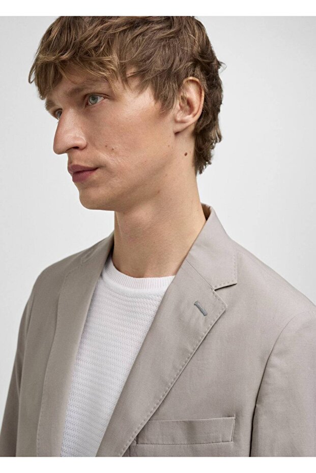 Slim fit keten karışımlı blazer ceket - 6
