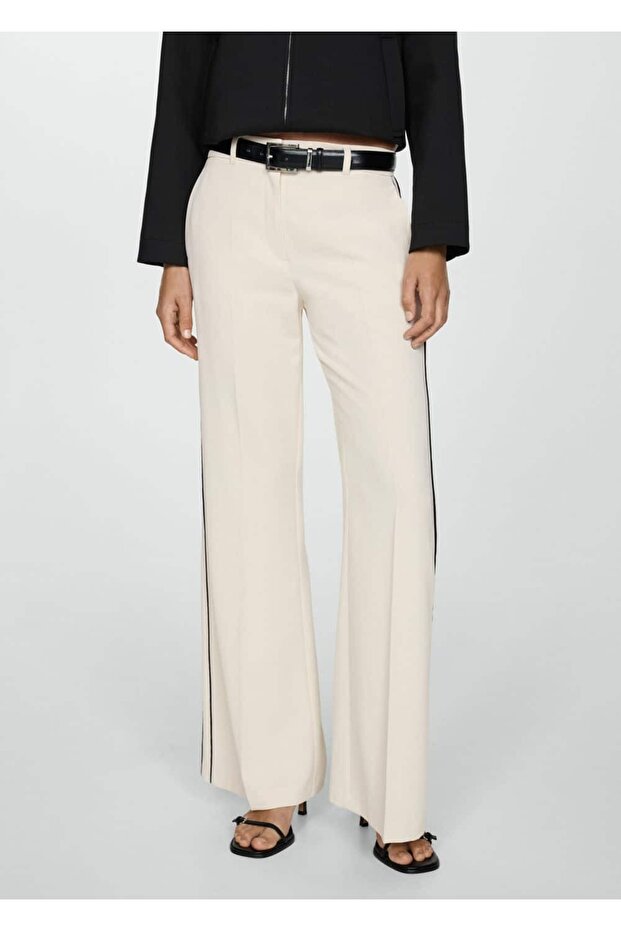 Çizgili wideleg pantolon - 1