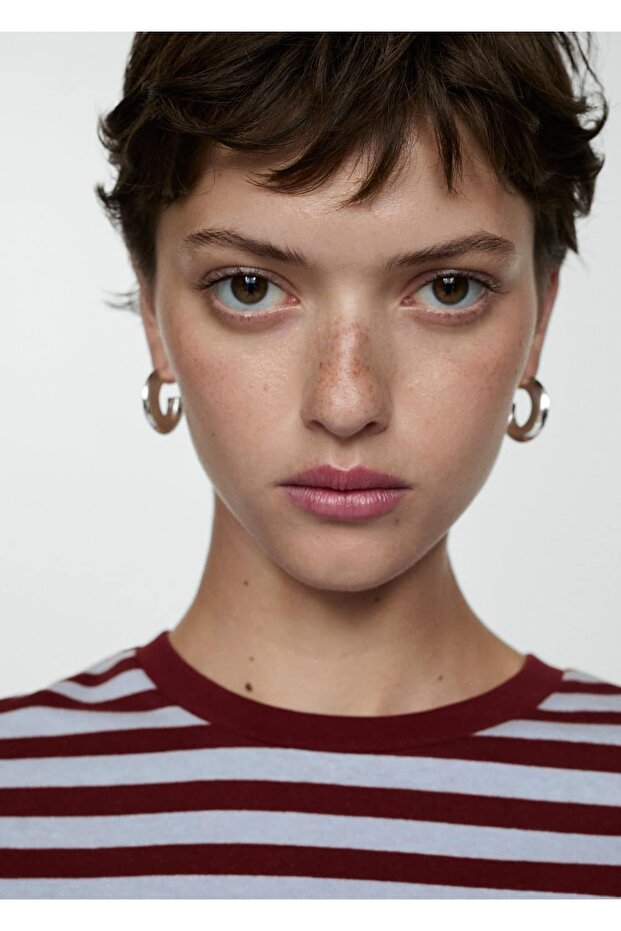 Pamuklu çizgili tişört - 6