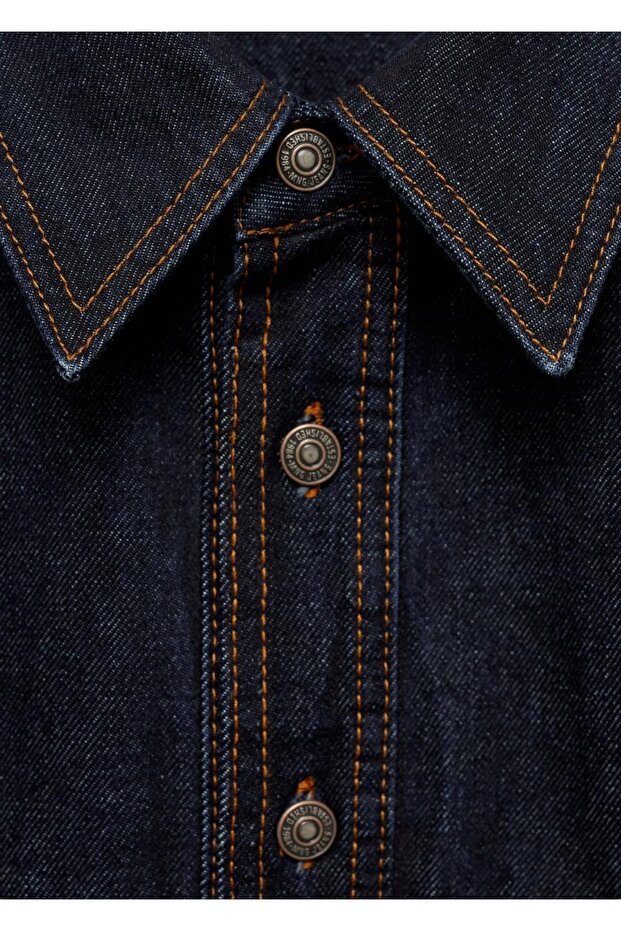 Dikişli denim gömlek - 8
