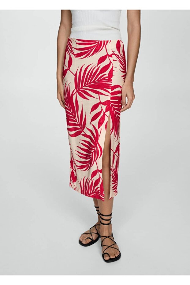 Desenli yırtmaçlı etek - 1