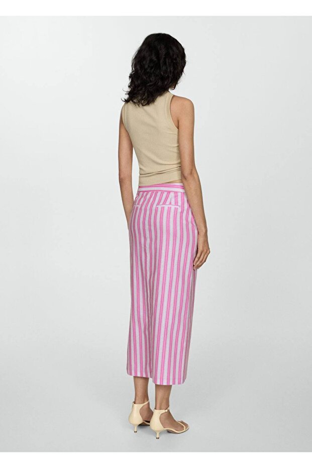 Çizgili yırtmaçlı etek - 4