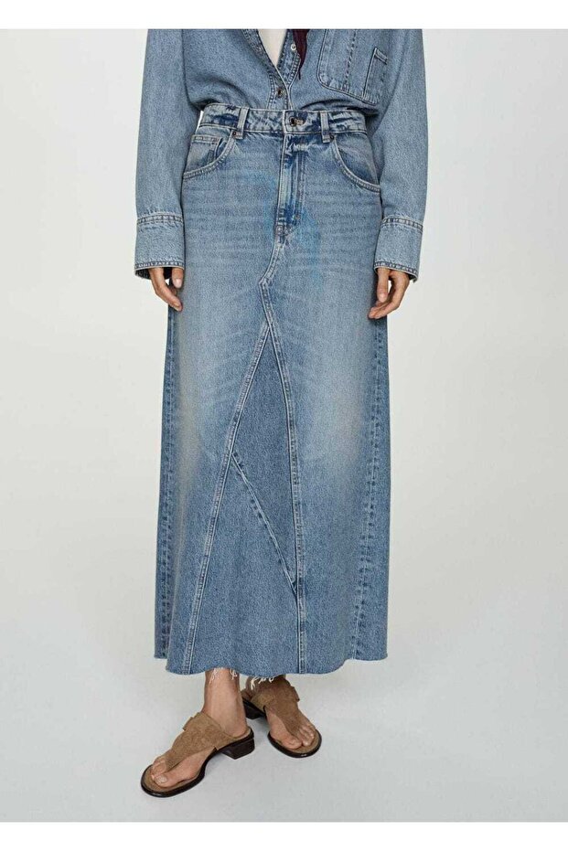 Yırtmaçlı denim etek - 1