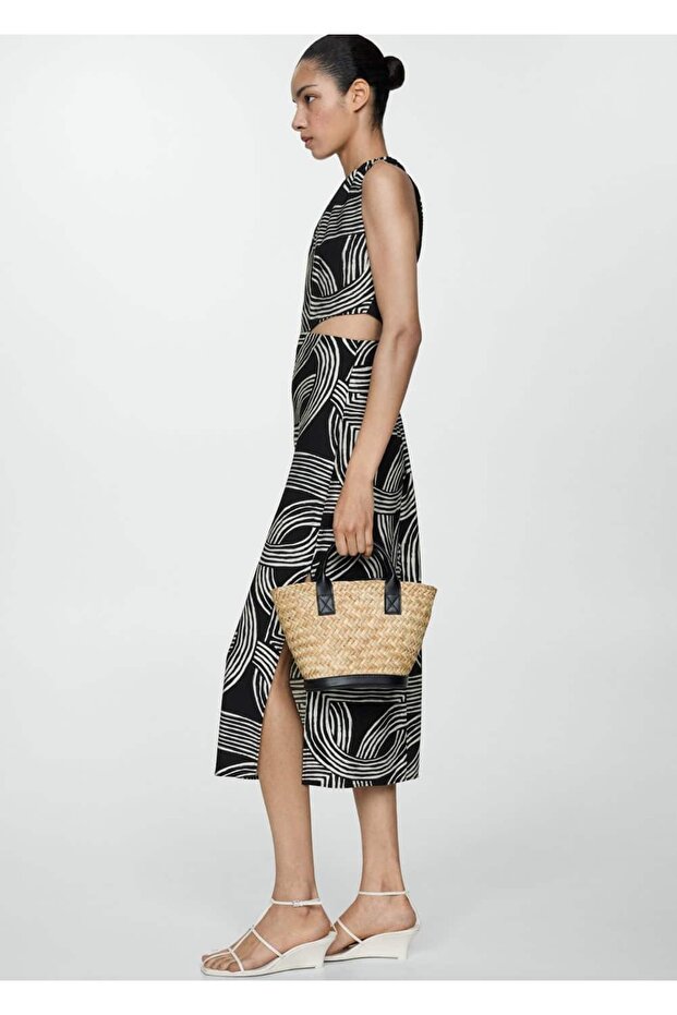 Yırtmaçlı desenli elbise - 2