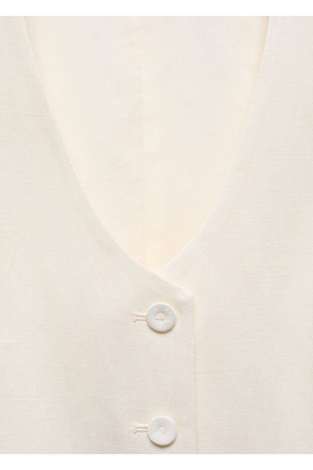 Düğmeli Keten Yelek - 5