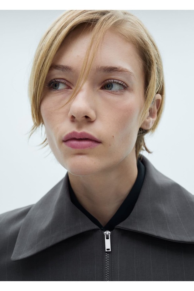 Çizgili çift fermuarlı ceket - 7