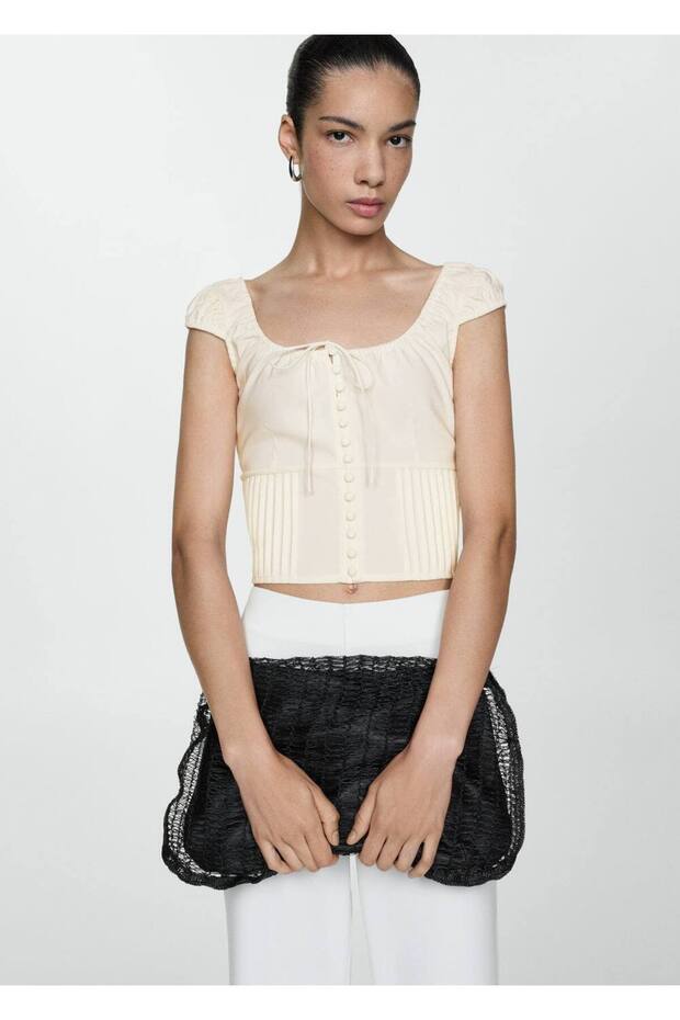 Düğmeli kısa bluz - 1