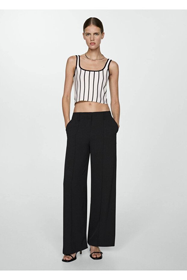 Çizgili triko crop bluz - 5