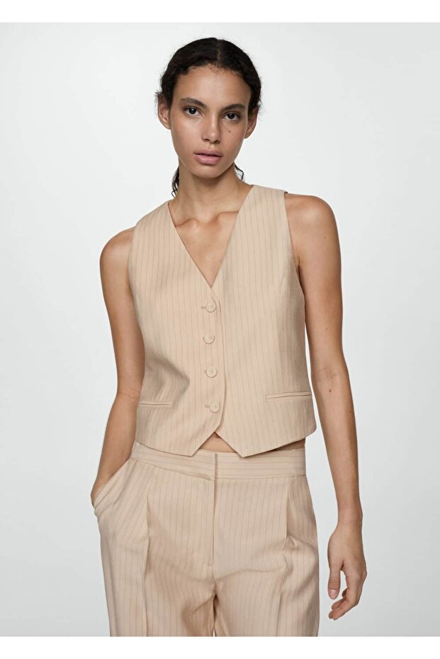 Çizgili kumaş yelek - 1