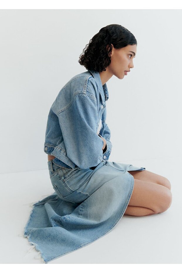 Dikişsiz denim etek - 7