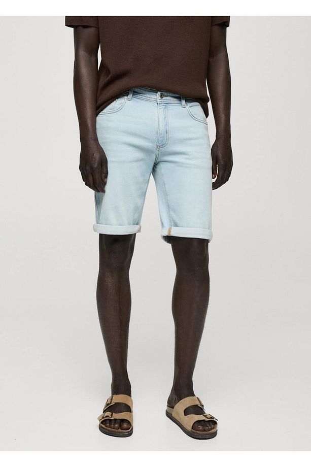 Slim fit kot bermuda şort - 1