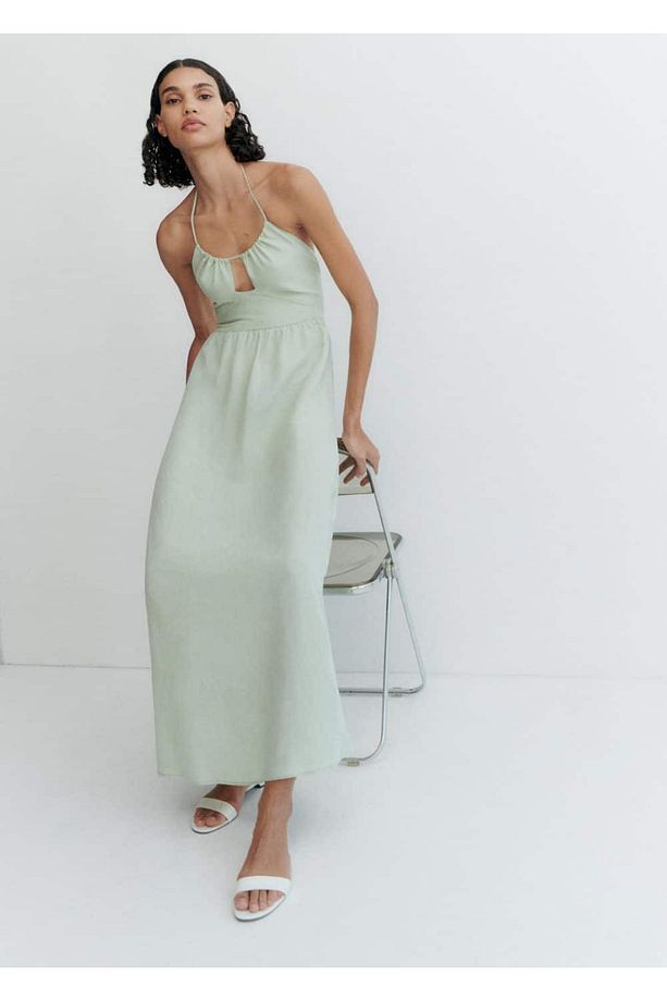 Halter yakalı uzun elbise - 8