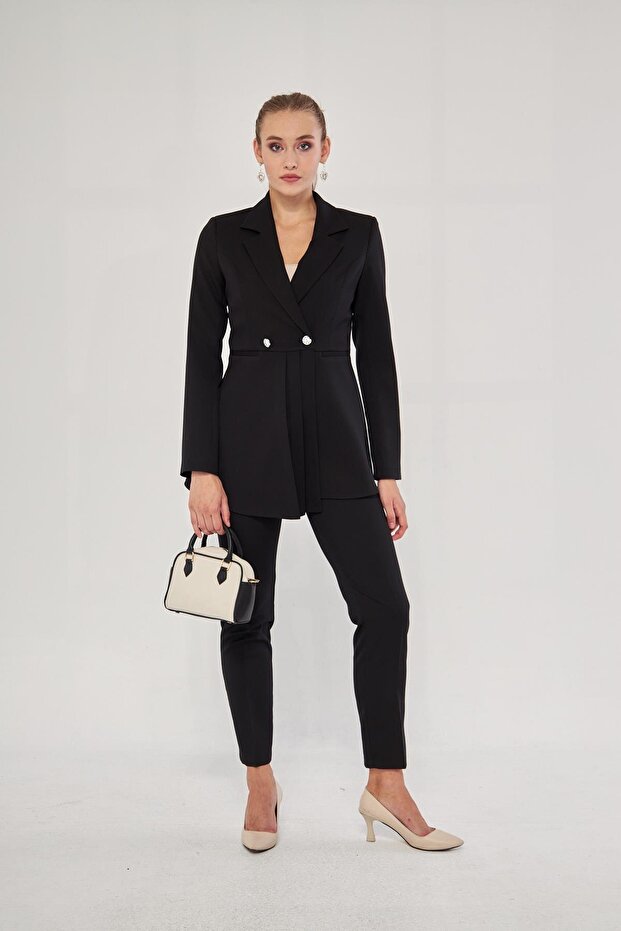 Black Pleat Detailed 2 Button Set