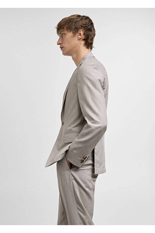 Slim fit keten karışımlı blazer ceket - 5